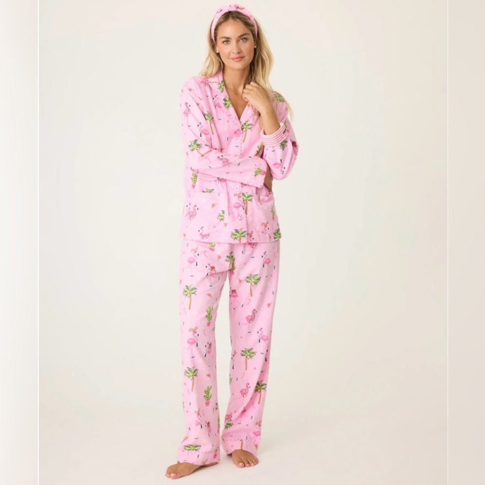 NWT Floral Pink Flamingo Pajama Set with matching headband